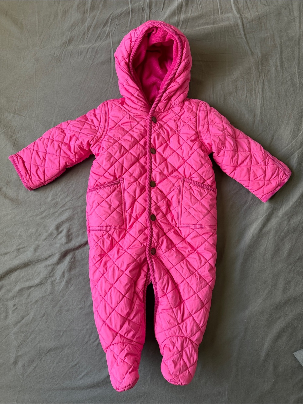 Ralph Lauren Baby Quilted Pramsuit 6M Hot Pink Fleece Lined